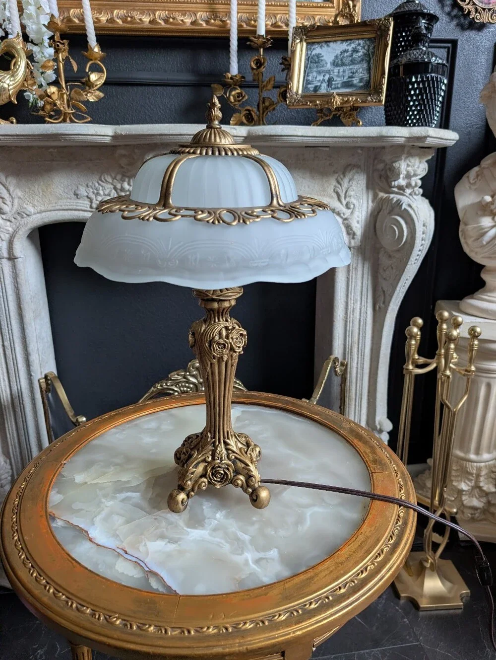 Vintage Cheyenne Art Nouveau-Style Glass Ornate slag shape frosted lampshade